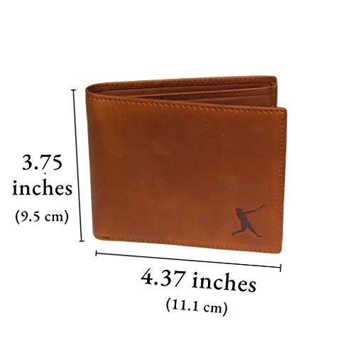 Baseball Wallet Genuine Leather Bifold RFID Blocking, 2 in 1