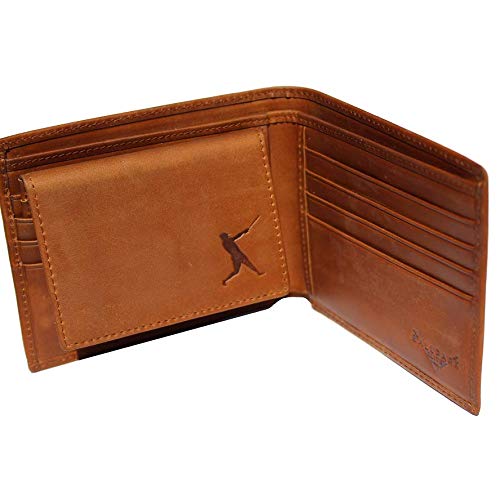 Baseball Wallet Genuine Leather Bifold RFID Blocking, 2 in 1
