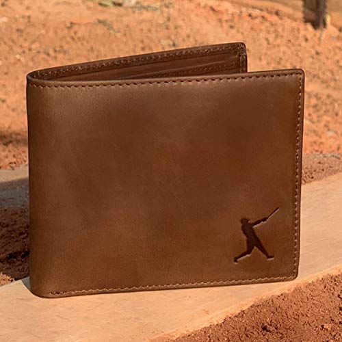 Baseball Wallet Genuine Leather Bifold RFID Blocking, 2 in 1
