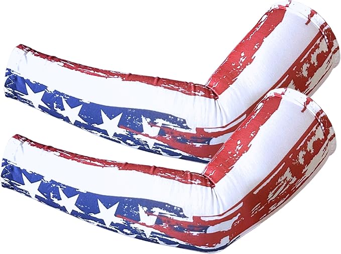 Youth Arm Sleeves | Patriotic American Flag Design in Red, White, and Blue | Baseball Sports Compression Gear for Kids