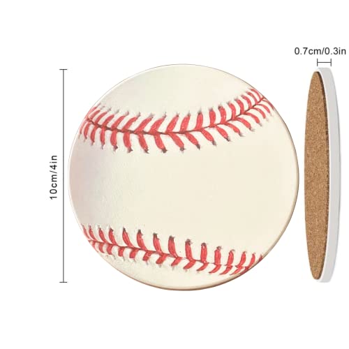 Baseball Coasters Pack of 4, Ceramic Absorbing Non-Slip Beverage Coaster for Drinks with Cork Backing.