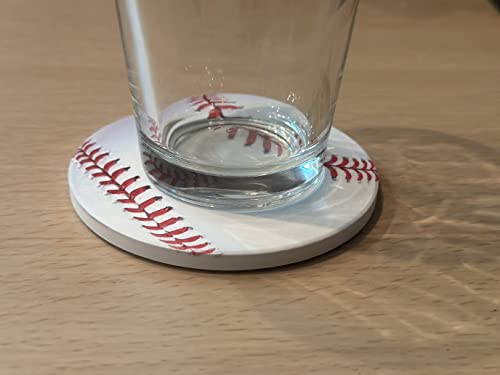 Baseball Coasters Pack of 4, Ceramic Absorbing Non-Slip Beverage Coaster for Drinks with Cork Backing.