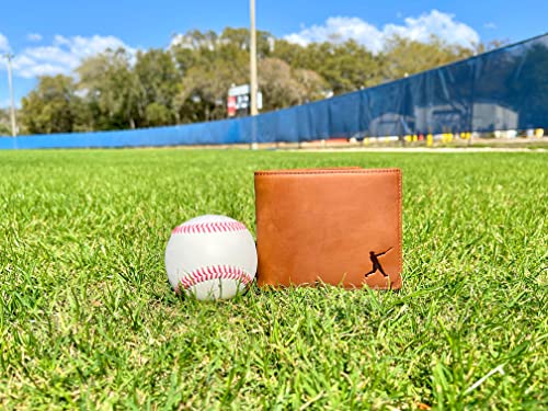 Baseball Wallet Genuine Leather Bifold RFID Blocking, 2 in 1