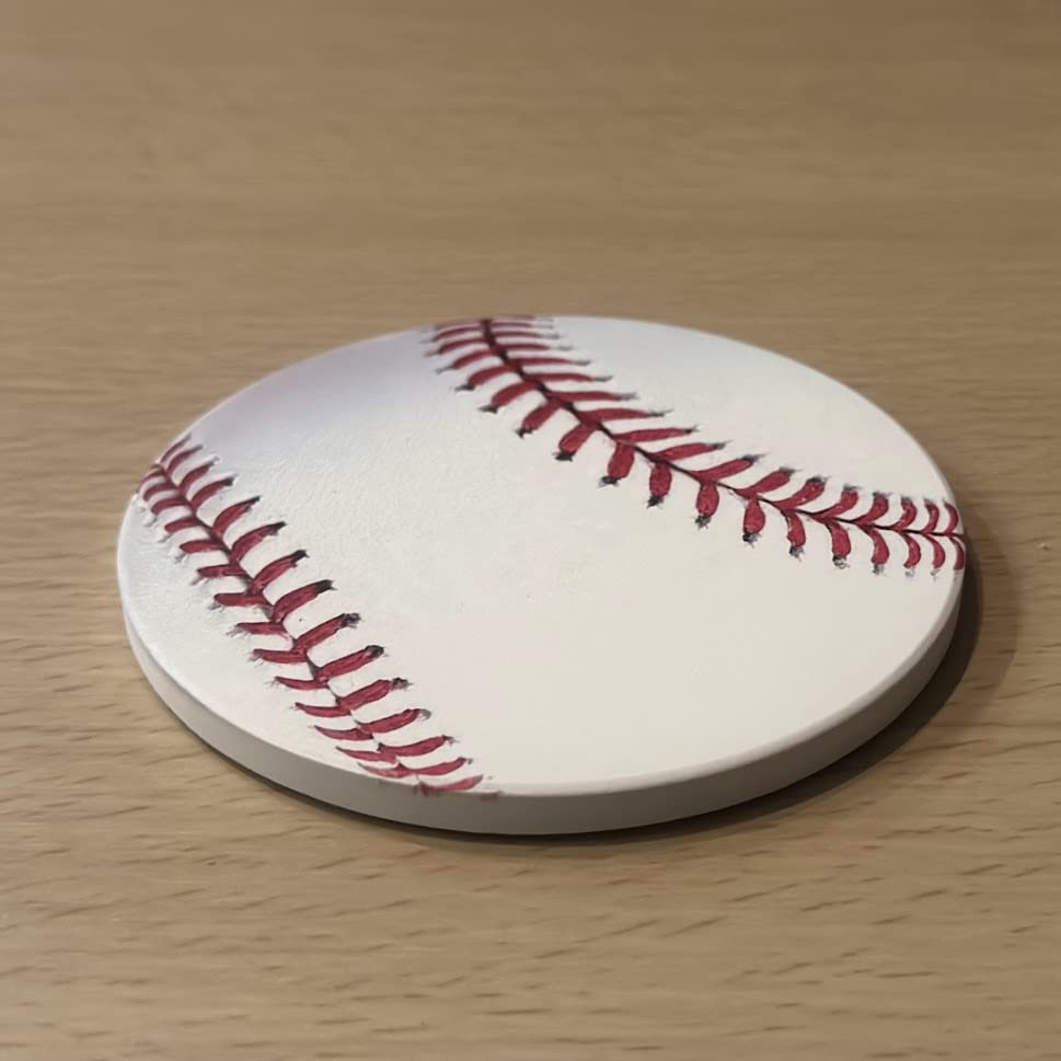 Baseball Coasters Pack of 4, Ceramic Absorbing Non-Slip Beverage Coaster for Drinks with Cork Backing.